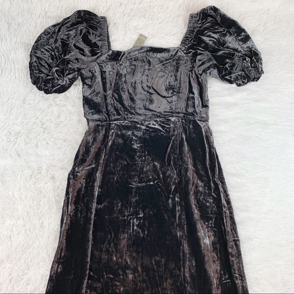 J Crew New Puff-sleeve square neck velvet dress knee length button front - Picture 9 of 9